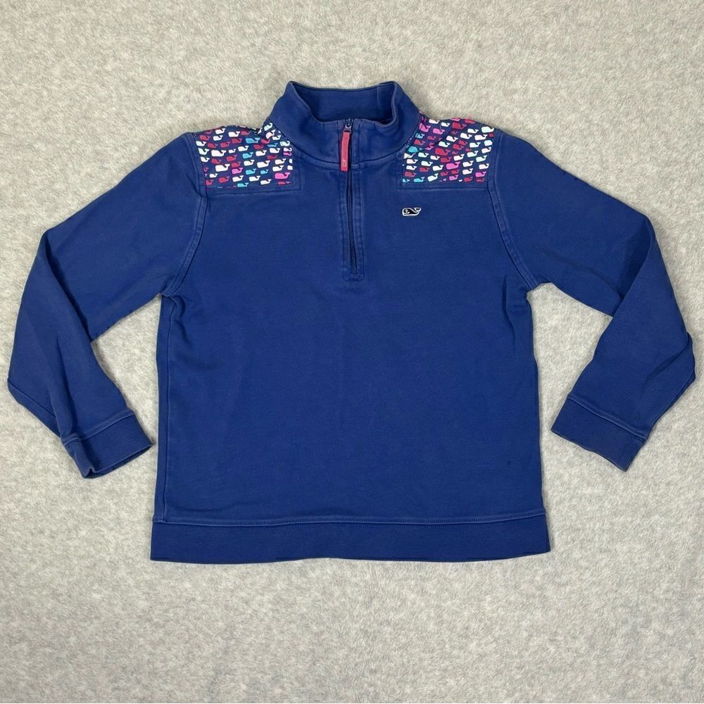 Vinyard Vines Girls Quarter Zip Sweater Kids Size Medium 10 - 12 Navy Blue Whale